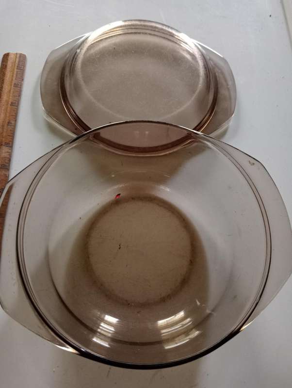 VINTAGE SMOKEY GLASS BOWL WITH LID
