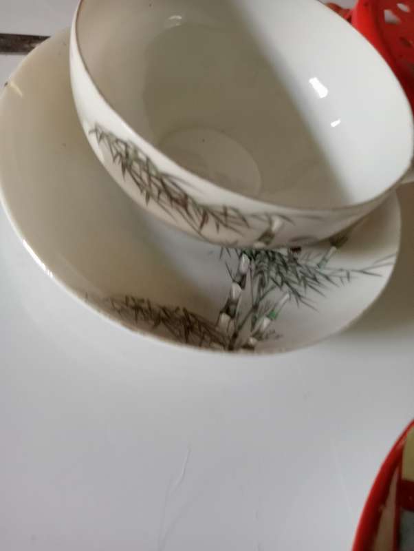 VINTAGE COLLECTABLE BLACK AND WHITE CUP AND SAUCER