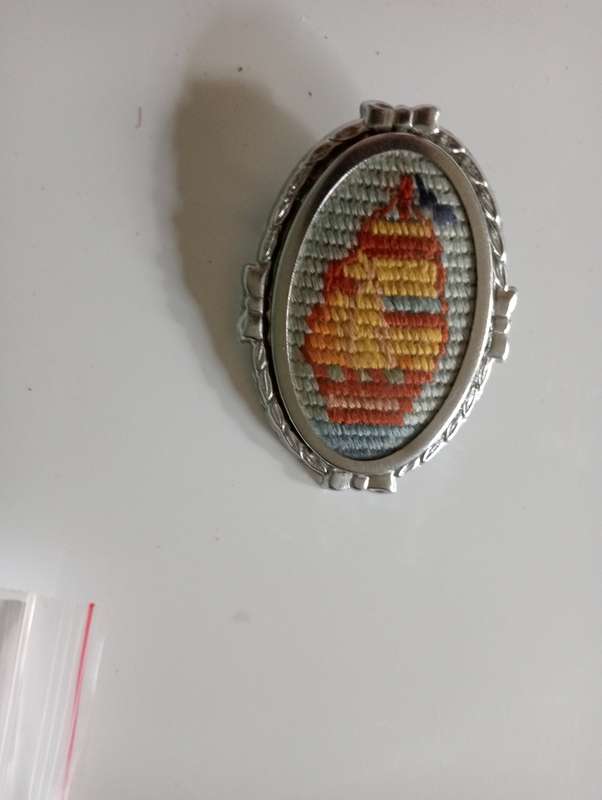 VINTAGE CROSSTITCH SHIP  SILVER PLATED BROOCH