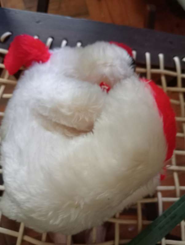 VINTAGE WHITE AND RED STUFFED DOG