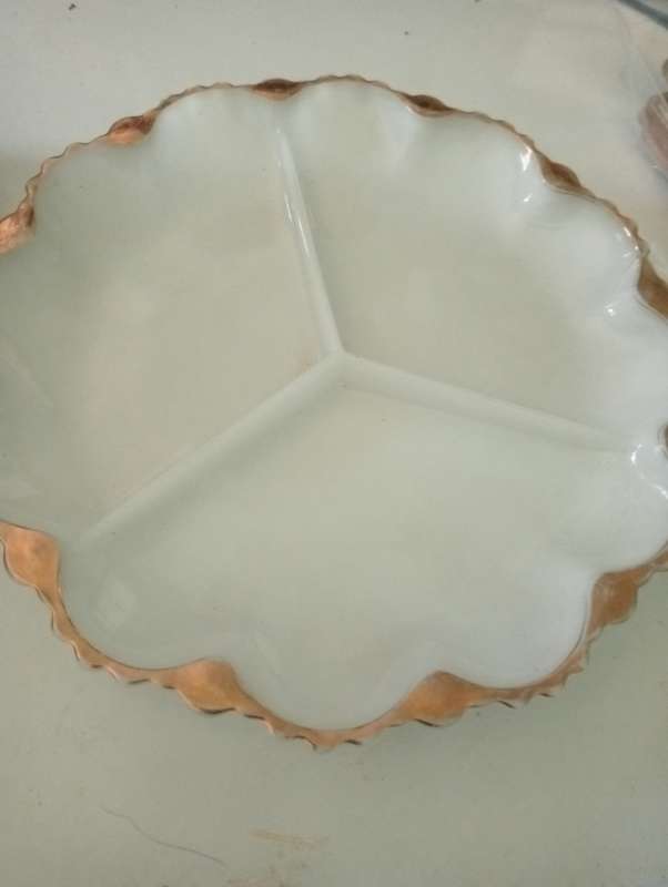 VINTAGE WHITE DIVIDED TRAY WITH GOLD RIM