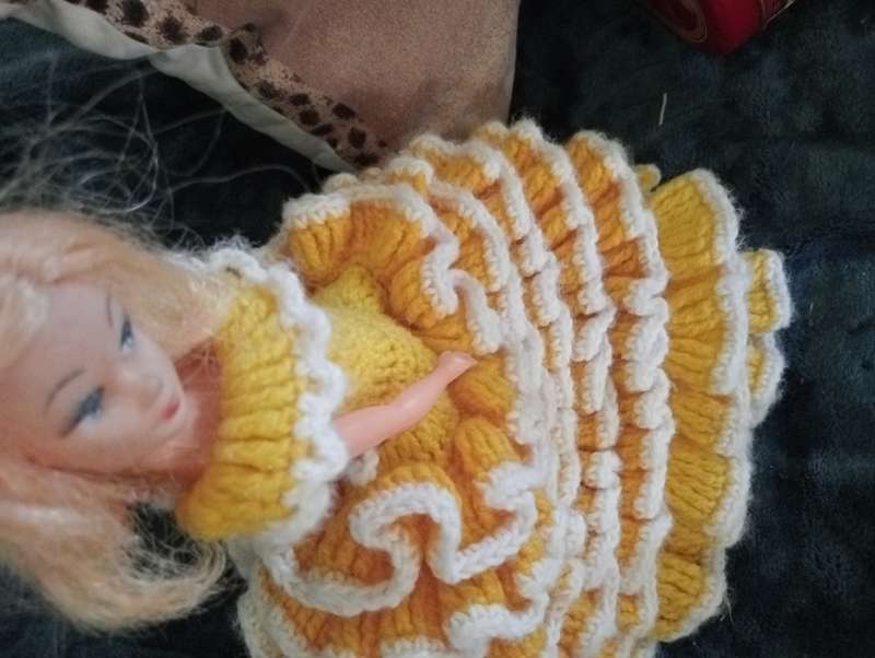 VINTAGE DOL WITH KNITTED DRESS