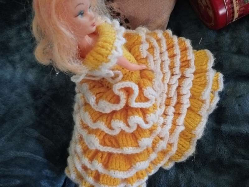 VINTAGE DOL WITH KNITTED DRESS