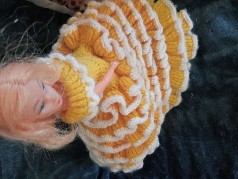 VINTAGE DOL WITH KNITTED DRESS