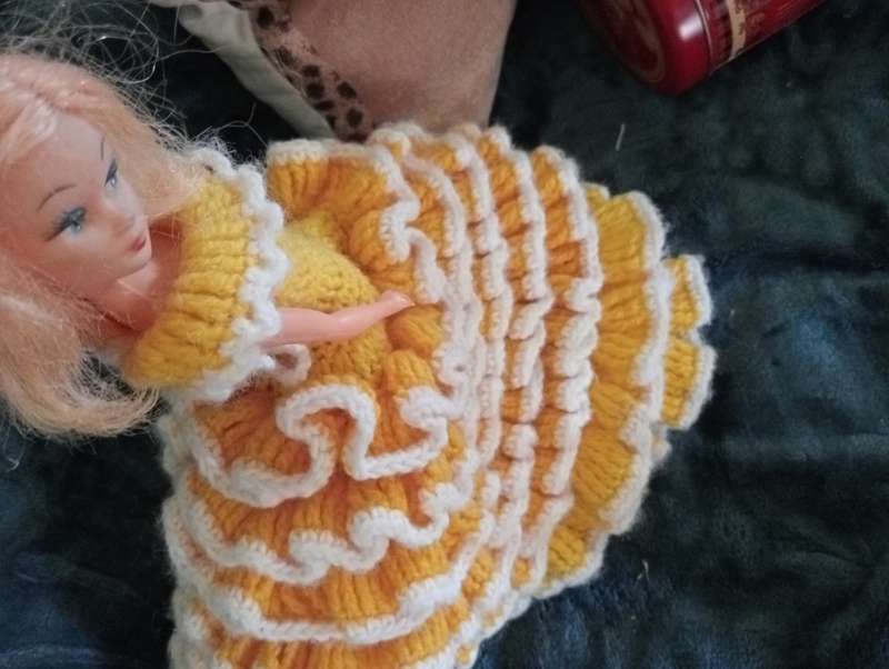 VINTAGE DOL WITH KNITTED DRESS