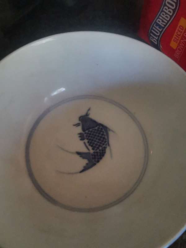 WHITE CHINA BLUE KOI FISH  BOWL