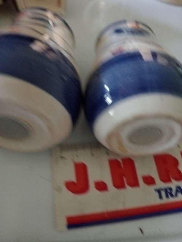 VINTAGE BLUE AND WHITE SALT AND PEPPER SET