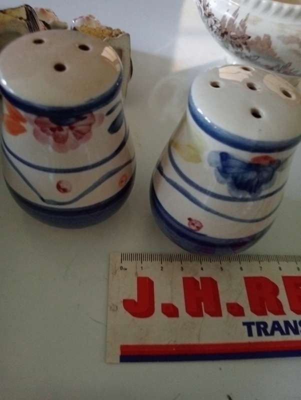 VINTAGE BLUE AND WHITE SALT AND PEPPER SET