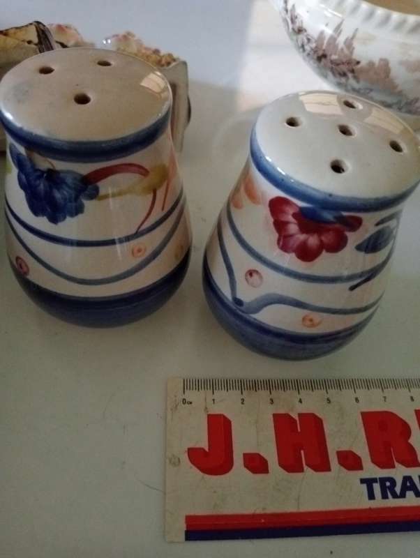 VINTAGE BLUE AND WHITE SALT AND PEPPER SET