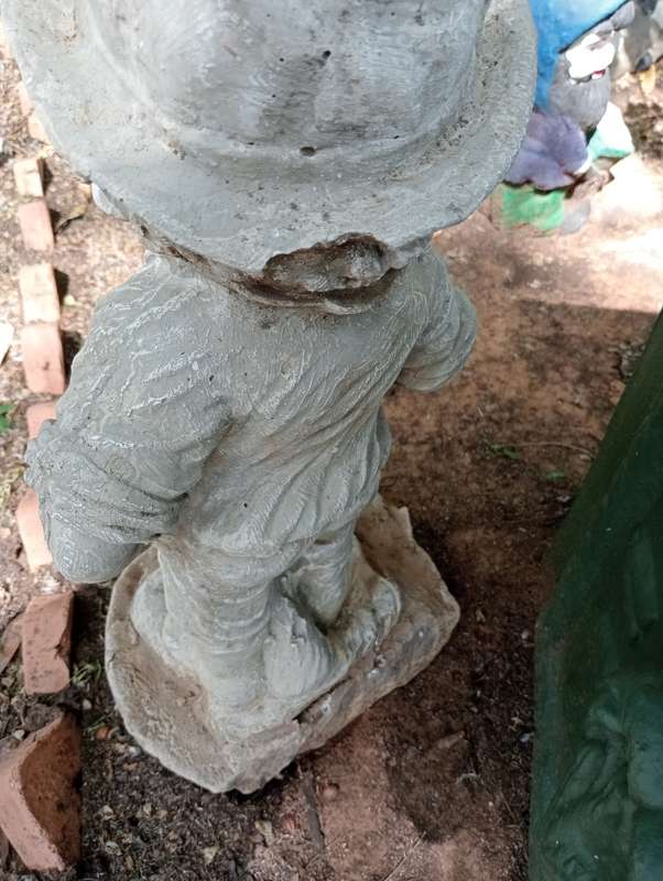 VINTAGE GARDEN STATUE BOY WITH PLANT HOLDER IN HAND