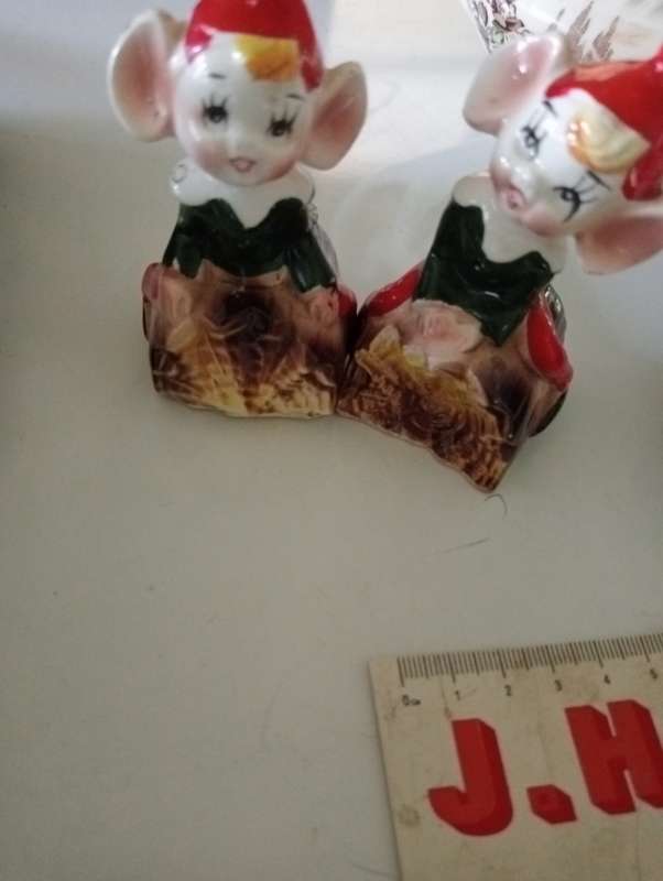 VINTAGE ELFIE GLAZED PORCELAIN SALT AND PEPPER SHAKERS