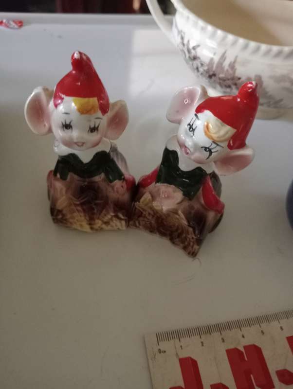 VINTAGE ELFIE GLAZED PORCELAIN SALT AND PEPPER SHAKERS