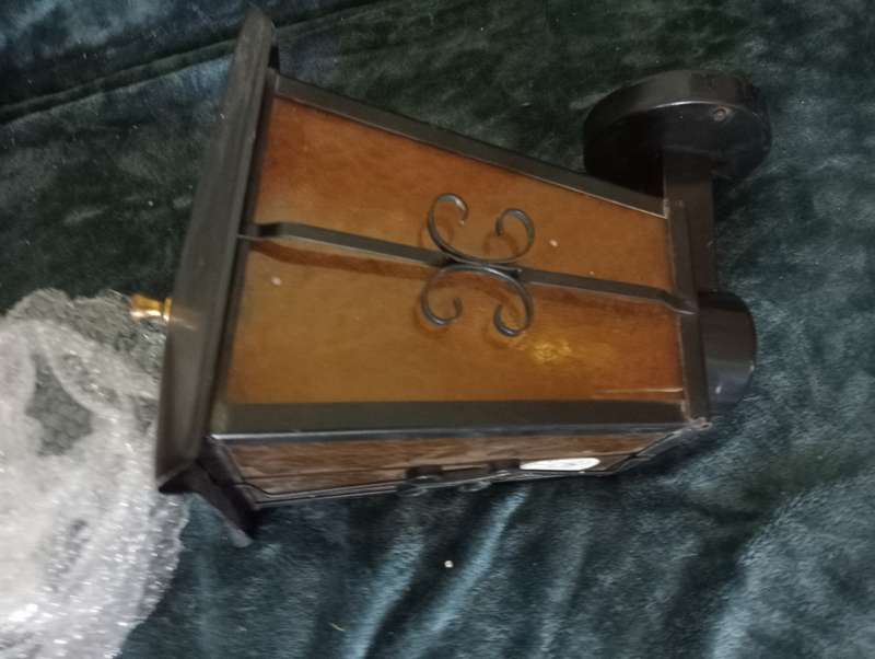 VINTAGE WALL MOUNTED GARDEN LIGHT WITH AMBER GLASS