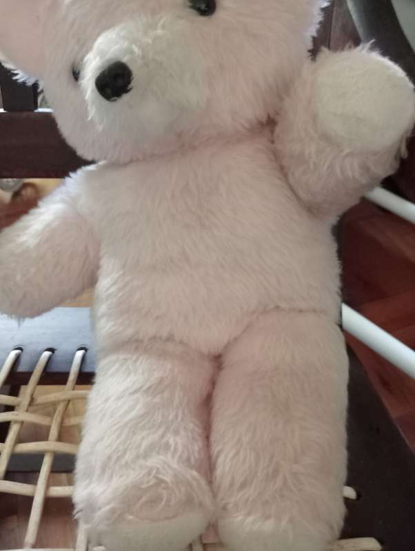 VINTAGE WHITE AND PINK BEAR WITH SCARF