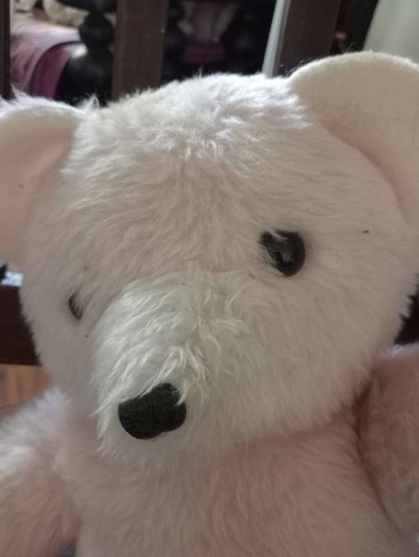 VINTAGE WHITE AND PINK BEAR WITH SCARF
