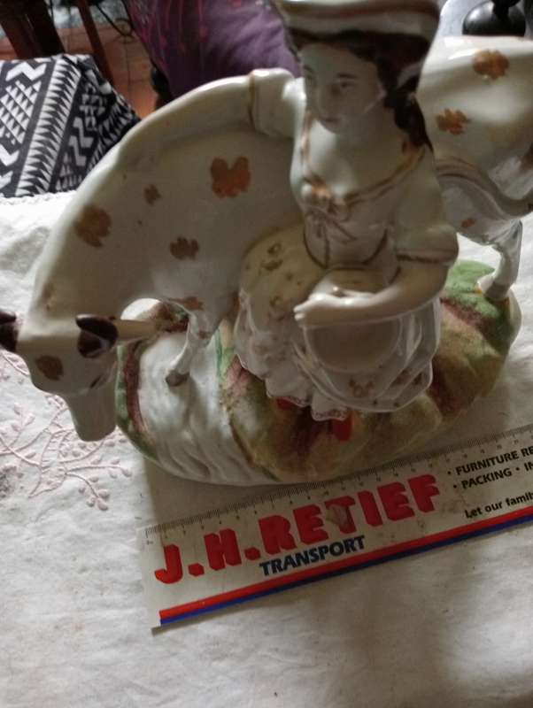 STAFFORDSHIRE VICTORIAN MILK MAID WITH COW