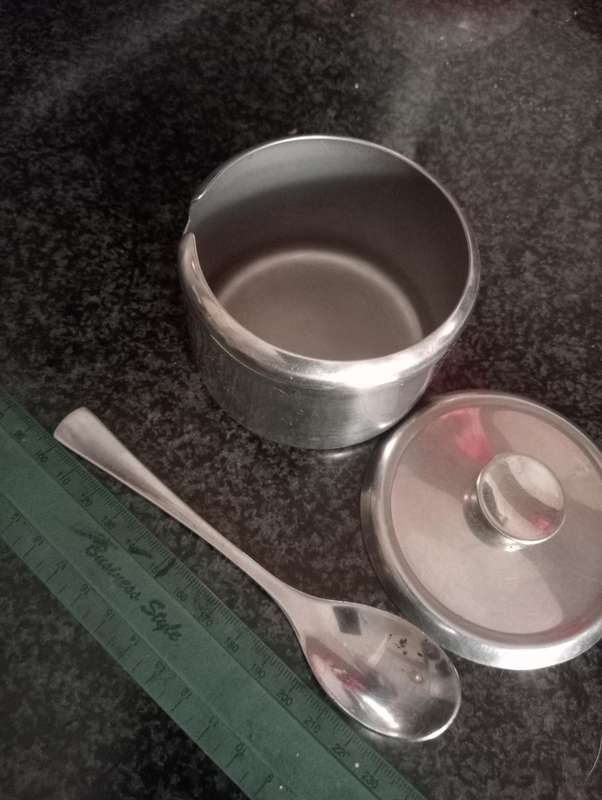 Vintage sugar pot with lid and spoon