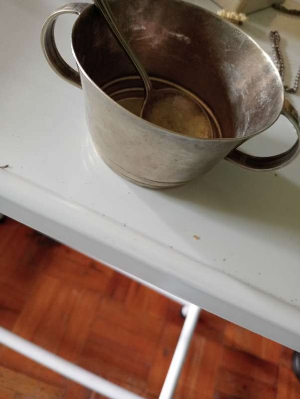 VINTAGE EPNS 2 HANDLE SUGAR BOWL AND SPOON