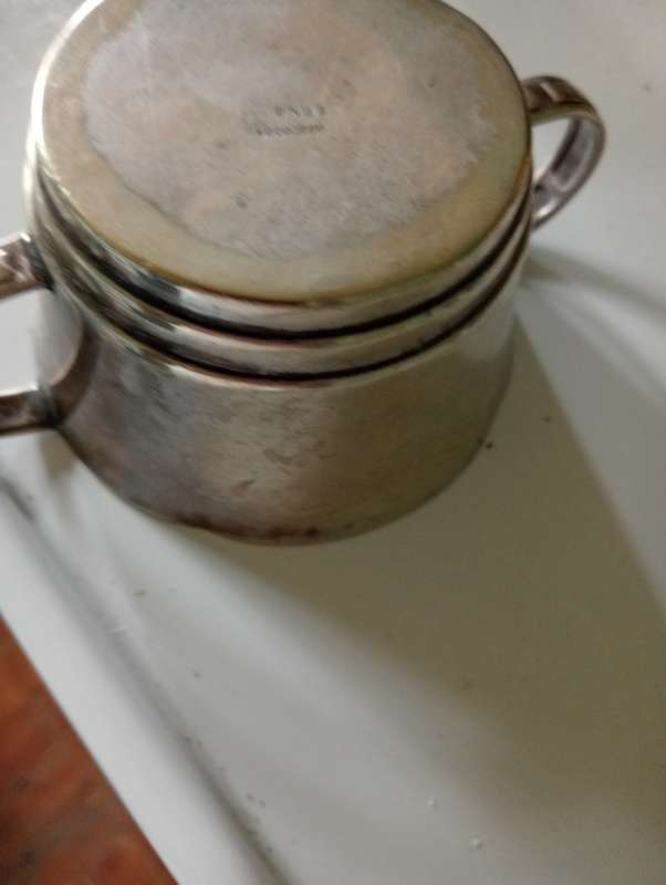 VINTAGE EPNS 2 HANDLE SUGAR BOWL AND SPOON
