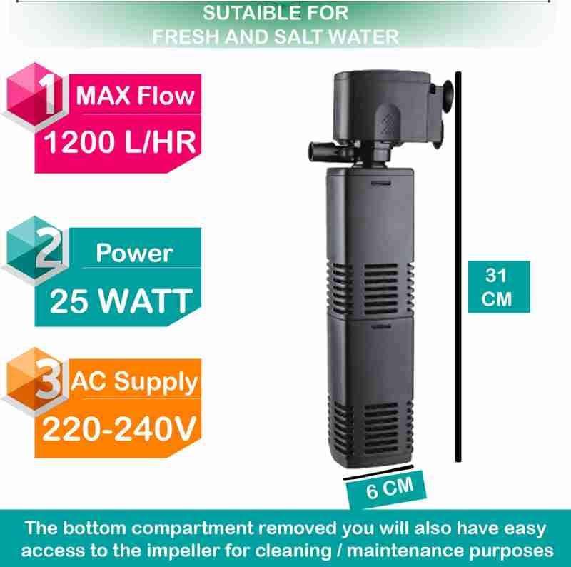 Sobo Wp-3200F Power : 25W F.Max : 1200L/H Upto 3.5 Feet Tank | 3 in 1 Filtration, Oxygenation