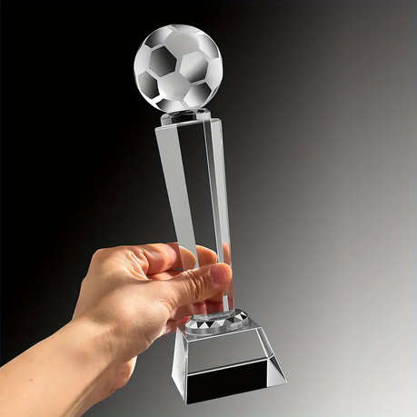 Engraved Crystal Soccer Ball Trophy with Gift Box Small: 24cm