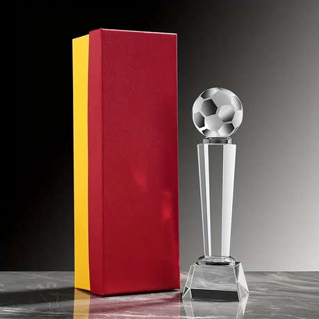 Engraved Crystal Soccer Ball Trophy with Gift Box Small: 24cm