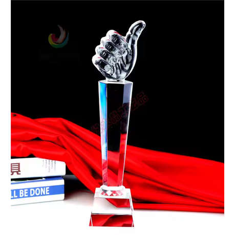 Crystal Glass Trophy Elegant Thumbs Up Award in Gift Box - Large 30cm
