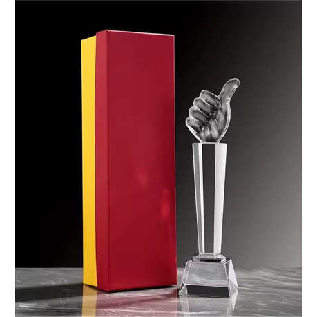 Crystal Glass Trophy Elegant Thumbs Up Award in Gift Box - Large 30cm