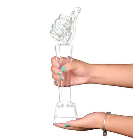 Crystal Glass Trophy Elegant Thumbs Up Award in Gift Box - Large 30cm