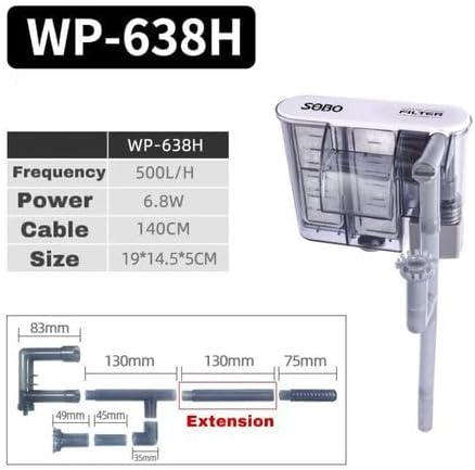 Slim Hanging Aquarium Skimmer Filter WP-638H  6.8W Power  500L/H Flow Rate  Quiet Hang-On Filter