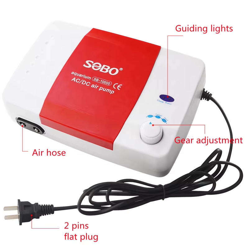Sobo Rechargeable Aquarium Air Motor SB-10000 Ac/dc 7.4V. 12W 2X5Lt/min.