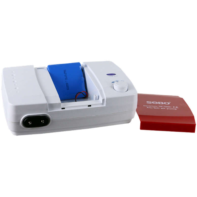 Sobo Rechargeable Aquarium Air Motor SB-10000 Ac/dc 7.4V. 12W 2X5Lt/min.