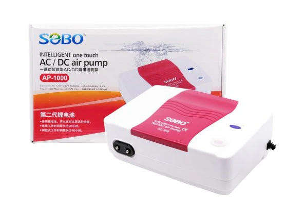 Sobo Rechargeable intelligent touch one Aquarium Air Motor Ap-1000 Ac/dc 7.4V. 12W 2X5Lt/min.