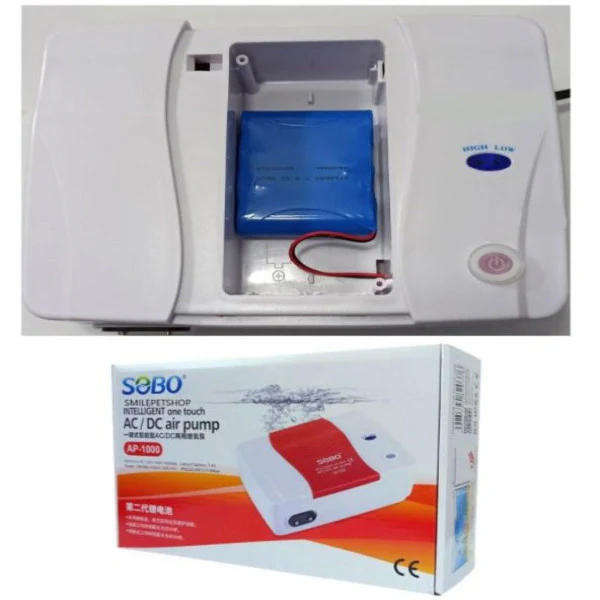 Sobo Rechargeable intelligent touch one Aquarium Air Motor Ap-1000 Ac/dc 7.4V. 12W 2X5Lt/min.