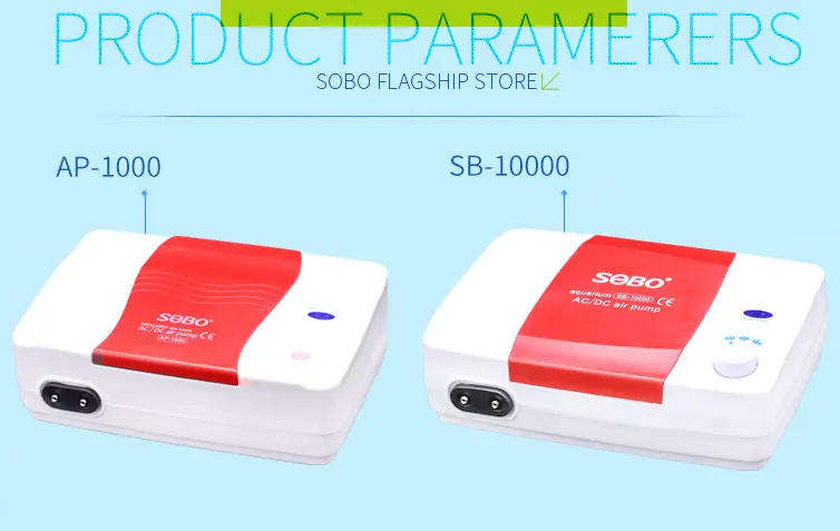 Sobo Rechargeable intelligent touch one Aquarium Air Motor Ap-1000 Ac/dc 7.4V. 12W 2X5Lt/min.