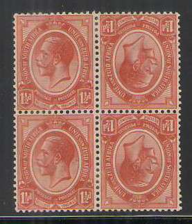 UNION KINGS HEAD 1½D BLOCK OF 4 TETE-BECHE MM
