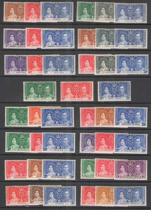 CORONATION ISSUE 1937 (15) SETS G-N INCL HONG KONG LMM SEE BELOW