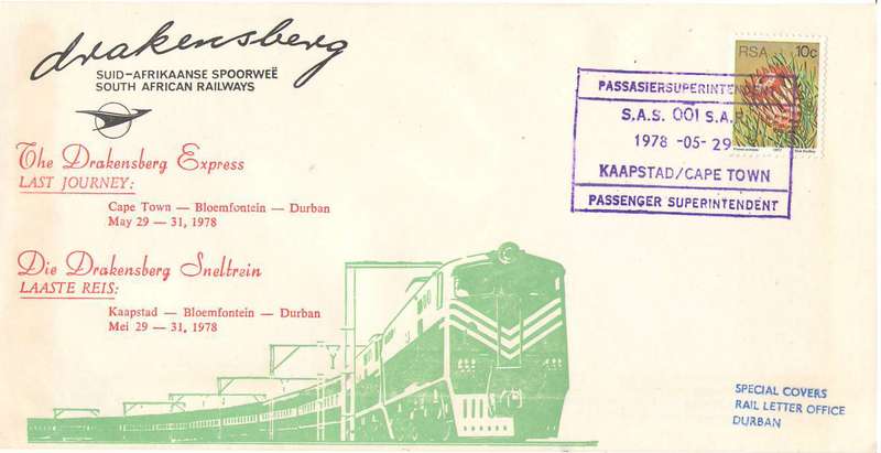 FDC LAST JOURNEY OF DRAKENSBERG EXPRESS RAIL SERVICE