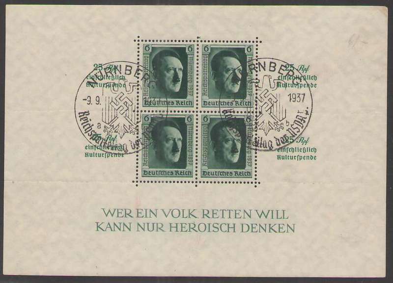 GERMANY DEUTCHES REICH HITLER MINISHEET WITH NURMBURG CANCEL