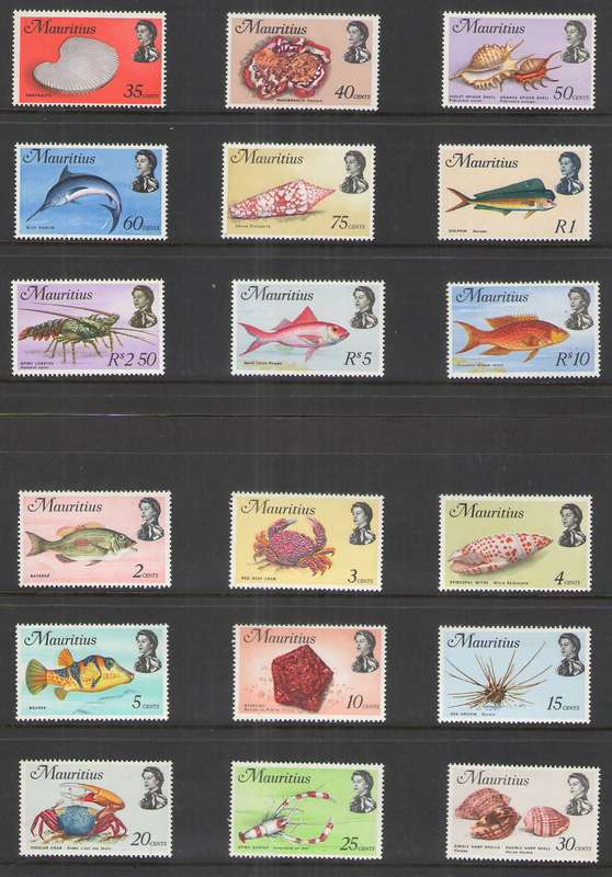 MAURITIUS QE11 1969 MARINE LIFE DEF SET UMM