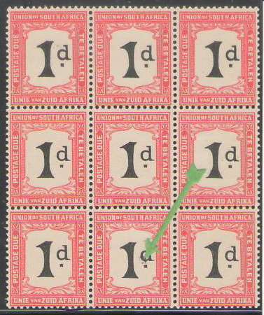 POSTAGE DUE 1922 PD 12 BLOCK OF 9 UMM WITH VARIETY