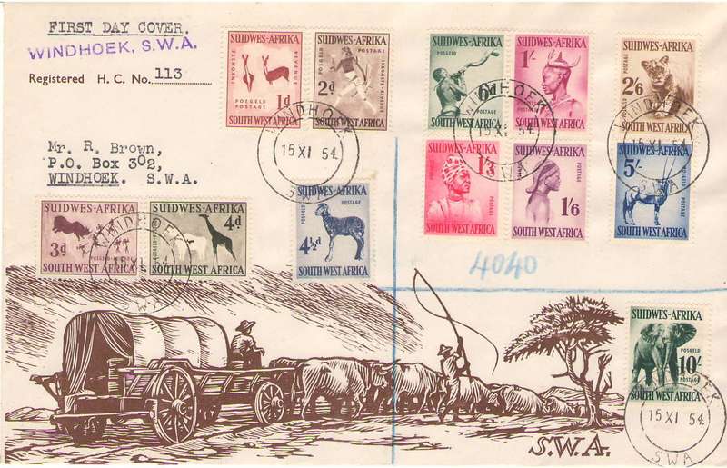 SWA 1954 FULL DEFINITIVE SET ON ILLUSTRATED FDC CV R850
