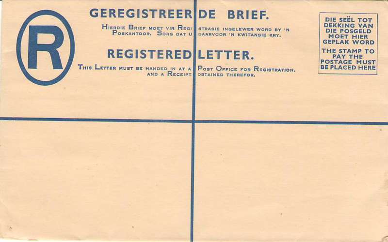 SWA BLANK REGISTERED ENVELOPE WITH STAMP