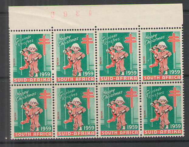 CHRISTMAS STAMPS 1959 UMM NUMBERED BLOCK OF 8