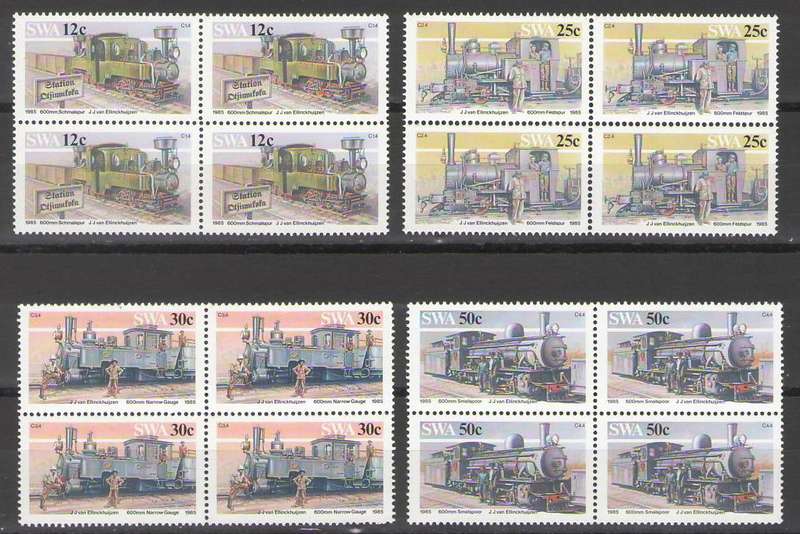 SWA TRAINS AND LOCOMOTIVES (SACC 459-462) BLOCKS OF 4 UMM