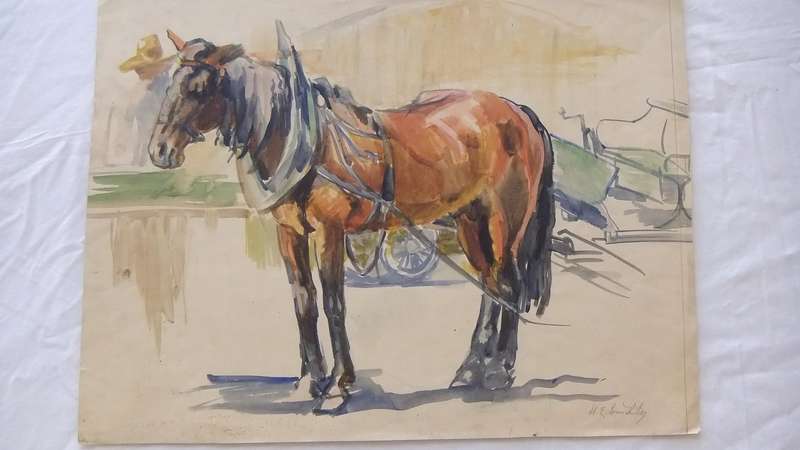 An original watercolour painting by international artist Hedwig Brecher Eibuschitz " horse study "