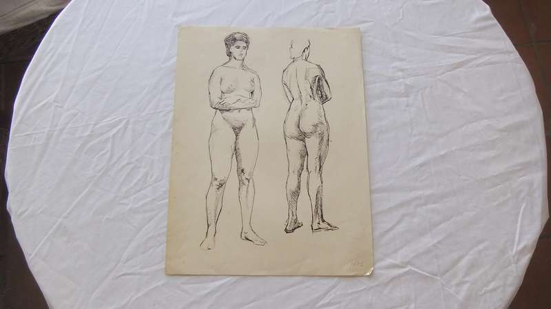 An original ink sketch by international artist Hedwig Brecher Eibuschitz " nude study "