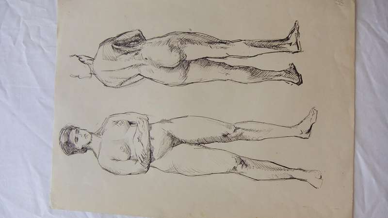 An original ink sketch by international artist Hedwig Brecher Eibuschitz " nude study "