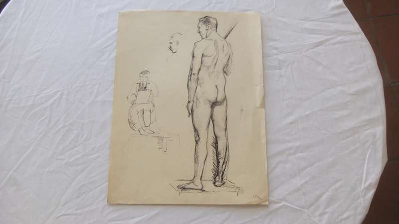 An original ink sketch by international artist Hedwig Brecher Eibuschitz " figure study "
