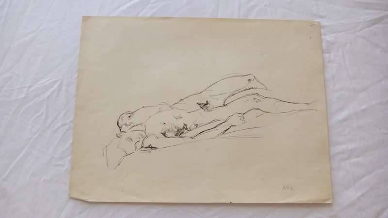 An original ink sketch by international artist Hedwig Brecher Eibuschitz " nude study "